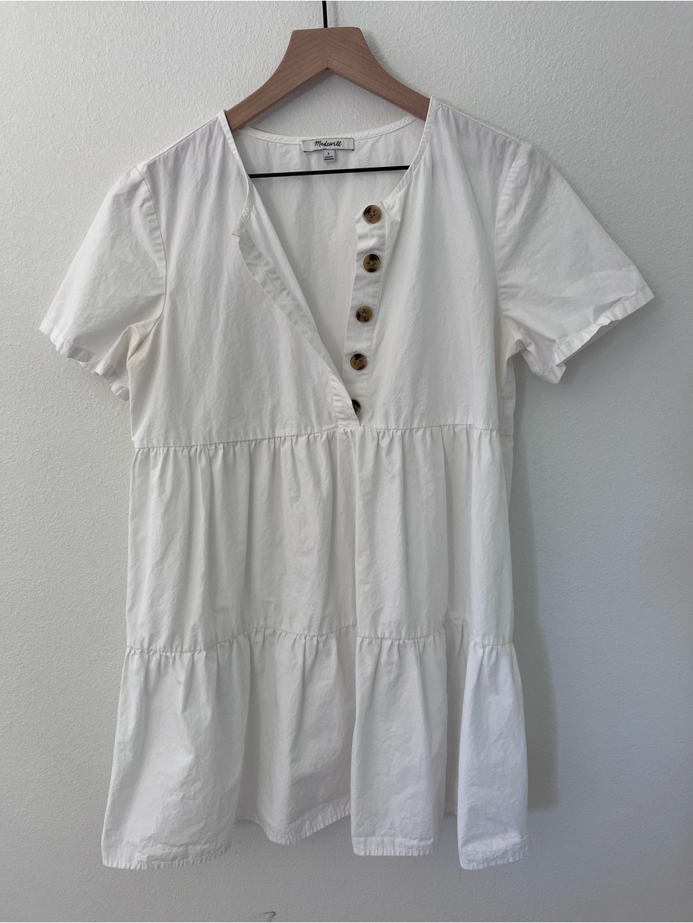 Madewell White Button-Front Tiered Dress